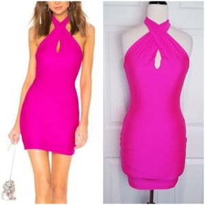 NWT Superdown REVOLVE Ayda Twist Halter Hot Pink BodyCon Dress Medium
